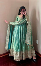 Pistachio Fandy Silk Embellished Anarkali Suit Ensemble