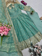 Pistachio Fandy Silk Embellished Anarkali Suit Ensemble