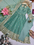 Pistachio Fandy Silk Embellished Anarkali Suit Ensemble