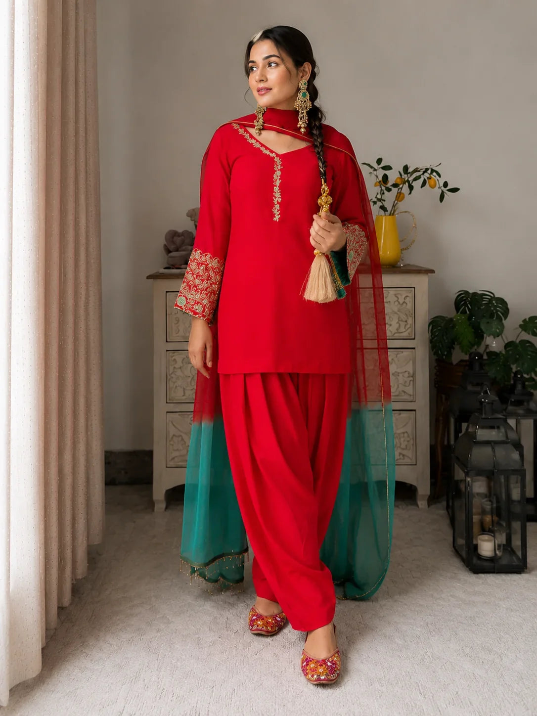 Ruby Embellished Farshi Kurta Ensemble