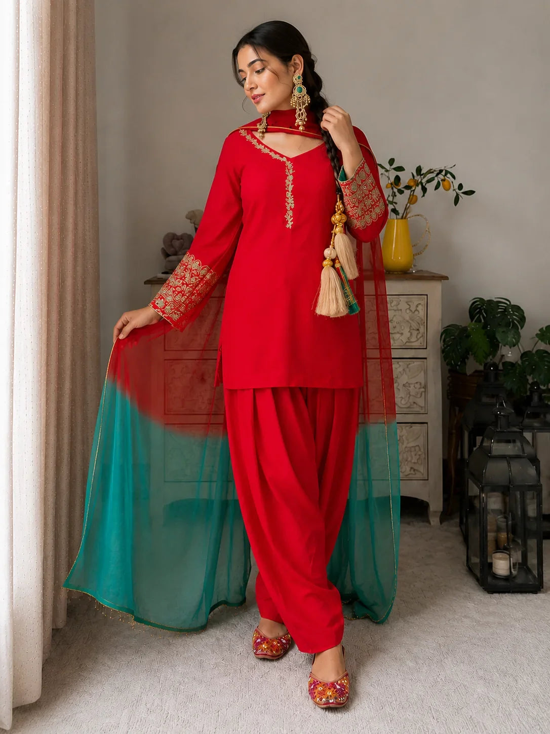 Ruby Embellished Farshi Kurta Ensemble