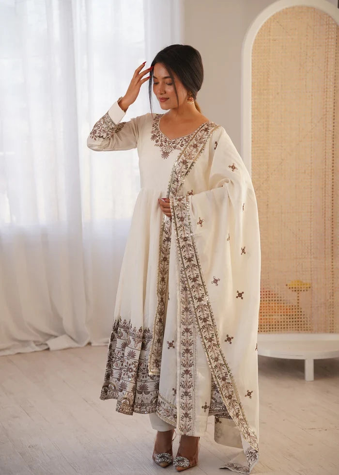 Ivory White Embellished Roman Silk Kurta Pant