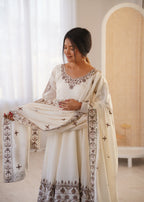 Ivory White Embellished Roman Silk Kurta Pant