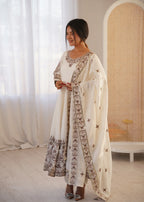 Ivory White Embellished Roman Silk Kurta Pant