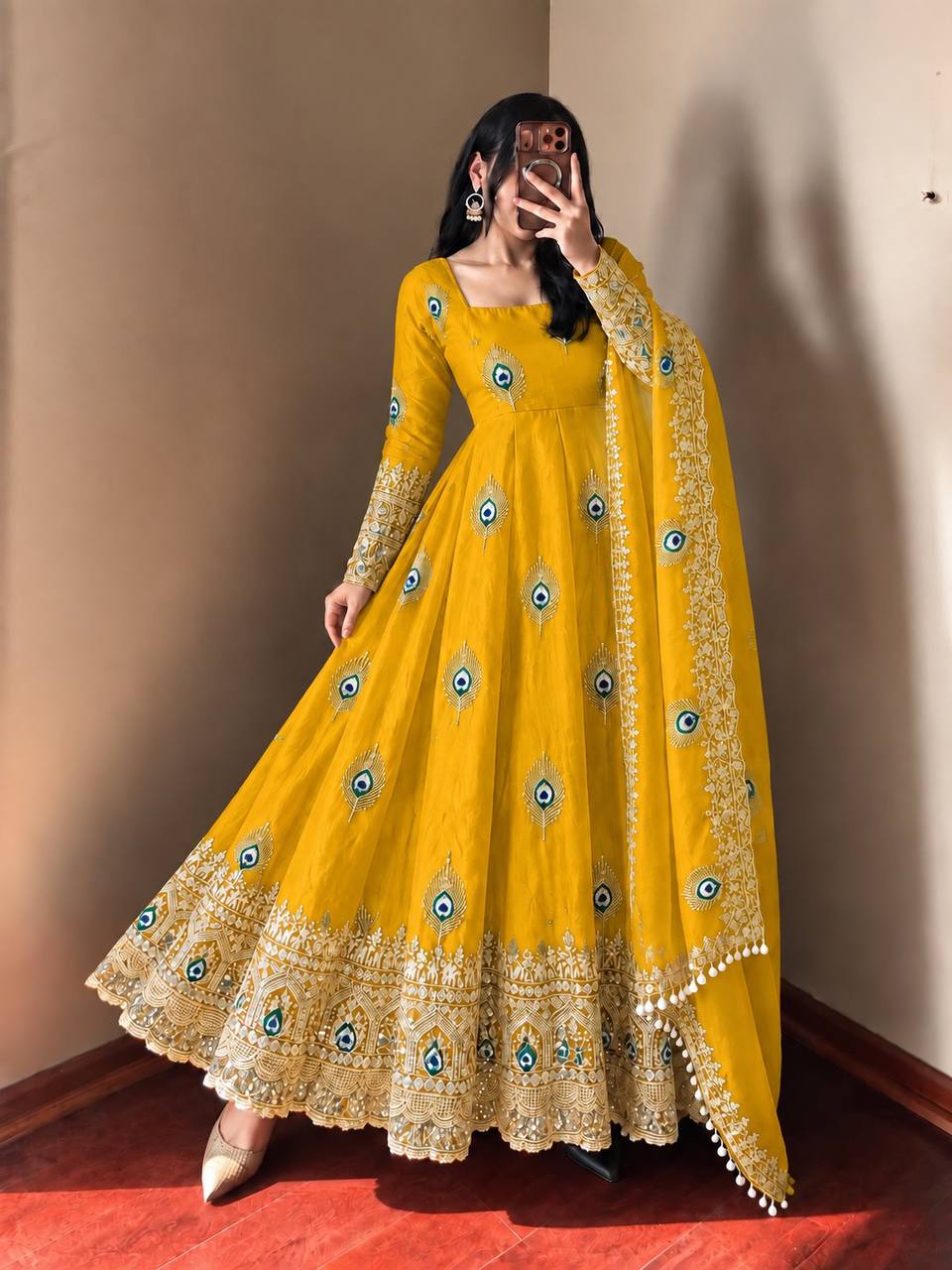 Sunlit Yellow Silk Embellished Anarkali Gown