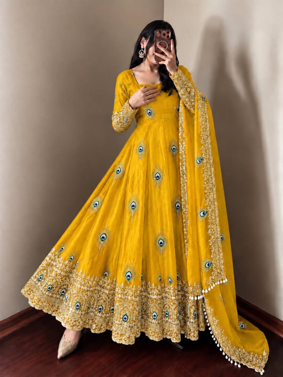 Sunlit Yellow Silk Embellished Anarkali Gown