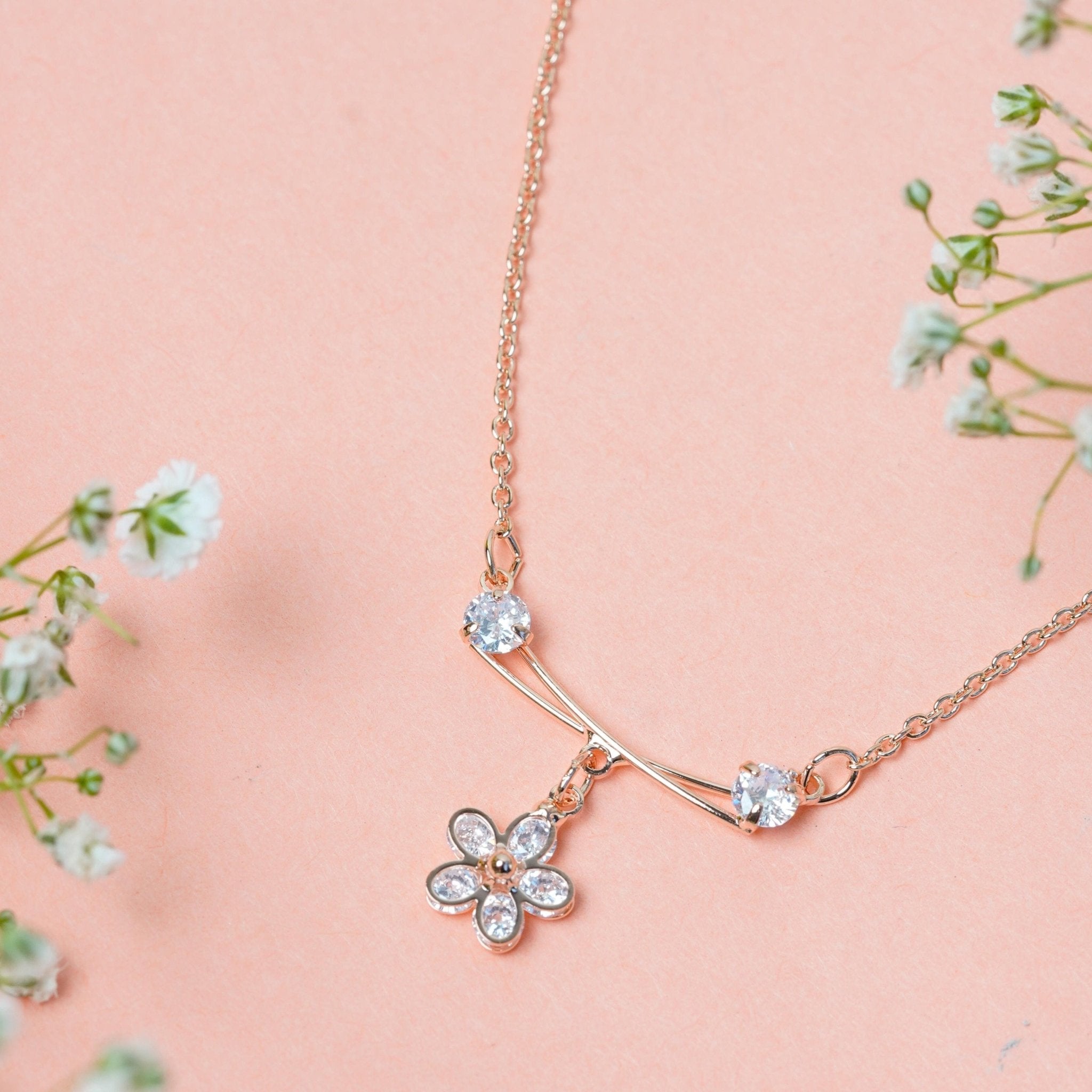 Diamond Flower Pendant with Bezel-Set Diamond Chain - Nuha Jewelers